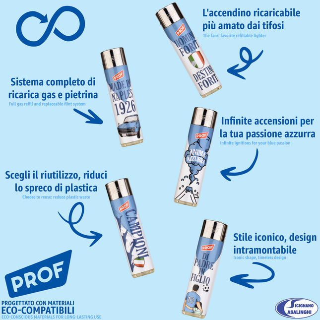 Box 25 Accendini a Pietrina Tema Napoli Sport & Calcio - Ricaricabili 5 Grafiche Polyflame