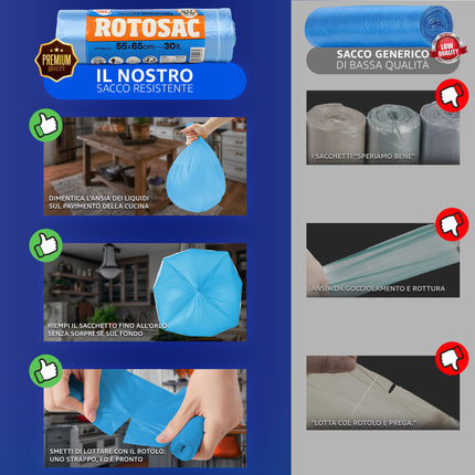 120 Sacchetti Immondizia 30L Premium Strength - 55x65cm con Legaccio - Made in Italy Anti-Goccia Gelsac