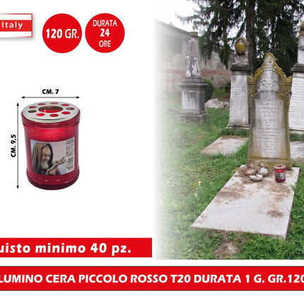 Cereria Muto Italo Lumini in Cera Rossa a Lunga Durata – Piccoli, Medi e Grandi | Fiamma Stabile per Interni ed Esterni T20 – 1 Giorno (80 g) Cereria Muto Italo