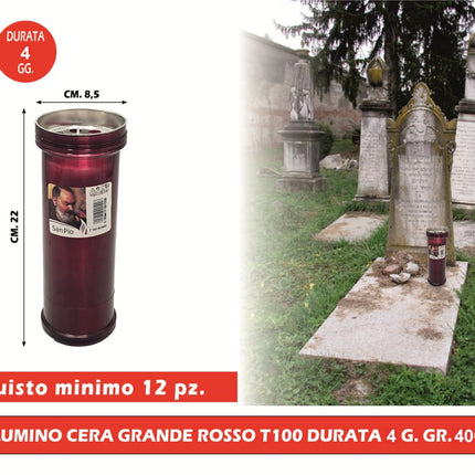 Cereria Muto Italo Lumini in Cera Rossa a Lunga Durata – Piccoli, Medi e Grandi | Fiamma Stabile per Interni ed Esterni T100 – 4 Giorni (420 g) Cereria Muto Italo