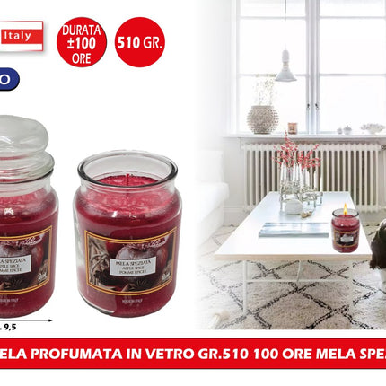 Candela Profumata Mela Speziata in Vetro 510g Made in Italy - 100 Ore Durata Cereria Muto Italo