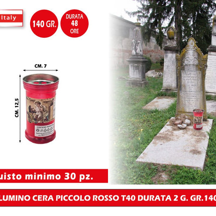 Cereria Muto Italo Lumini in Cera Rossa a Lunga Durata – Piccoli, Medi e Grandi | Fiamma Stabile per Interni ed Esterni T40 – 2 Giorni (110 g) Cereria Muto Italo