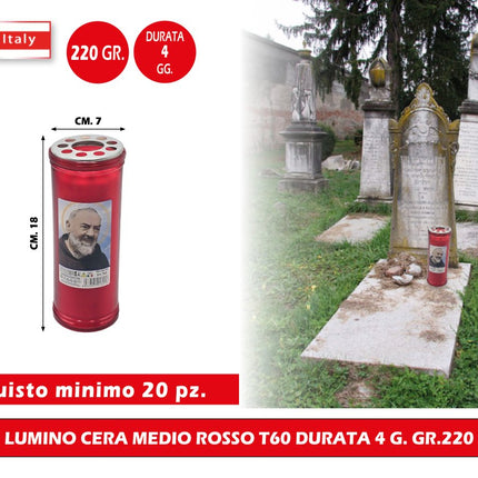 Cereria Muto Italo Lumini in Cera Rossa a Lunga Durata – Piccoli, Medi e Grandi | Fiamma Stabile per Interni ed Esterni T60 – 4 Giorni (180 g) Cereria Muto Italo