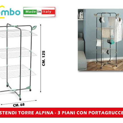 Colombo Stendi Torre Alpina 3 Piani Con Portagrucce Colombo