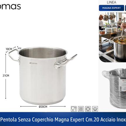 Pentola Alta in Acciaio Inox Magna Expert – Ideale per Grandi Preparazioni Ø20cm x H21.5cm Comas
