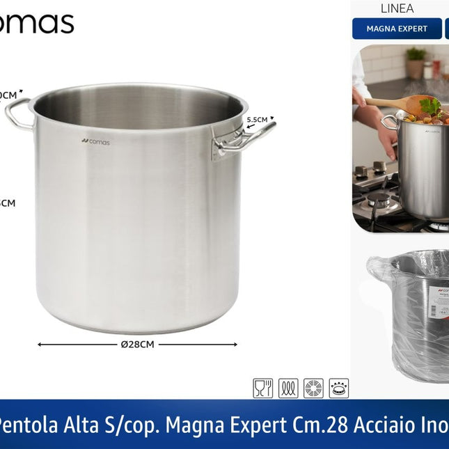 Pentola Alta in Acciaio Inox Magna Expert – Ideale per Grandi Preparazioni Comas
