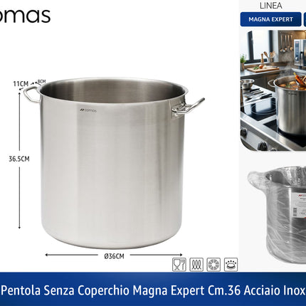 Pentola Alta in Acciaio Inox Magna Expert – Ideale per Grandi Preparazioni Ø36cm x H36.5cm Comas