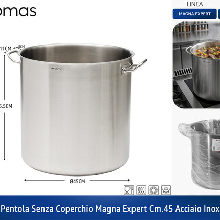 Pentola Alta in Acciaio Inox Magna Expert – Ideale per Grandi Preparazioni Ø45cm x H45.5cm Comas