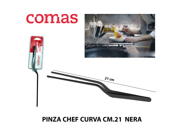 Comas Pinza Chef Curva 21 Cm Nera Acciaio Inox