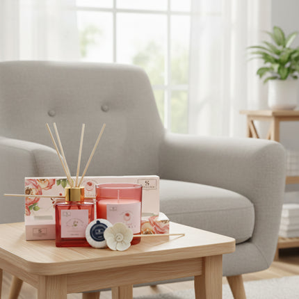 Suprema Set Diffusore Ambienti Bastoncini + Aromaterapia Idea Regalo + Home Decor Box + 100ml Olio & Candela D&D Casalinghi