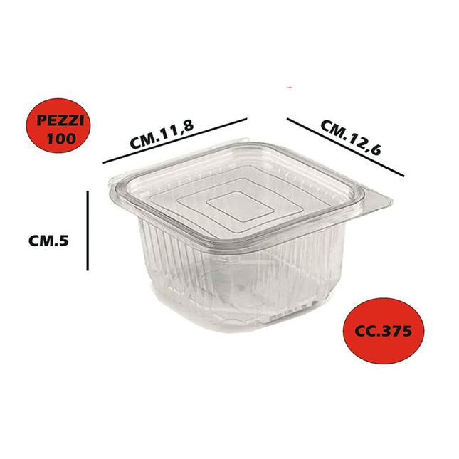 Contital Contenitori In Plastica Con Coperchio Incernierato, Contenitori Da Asporto, Capacità 375/500/1000 Cc, 50/100 Pezzi 375 cc 100 Pezzi Contital