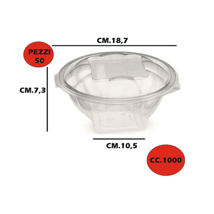 Contital Contenitori In Plastica Con Coperchio Incernierato, Contenitori Da Asporto, Capacità 375/500/1000 Cc, 50/100 Pezzi Contital