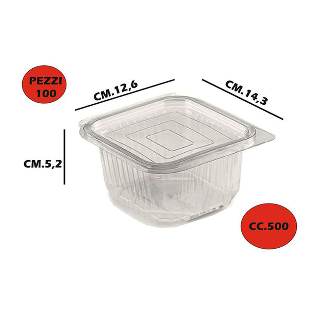 Contital Contenitori In Plastica Con Coperchio Incernierato, Contenitori Da Asporto, Capacità 375/500/1000 Cc, 50/100 Pezzi