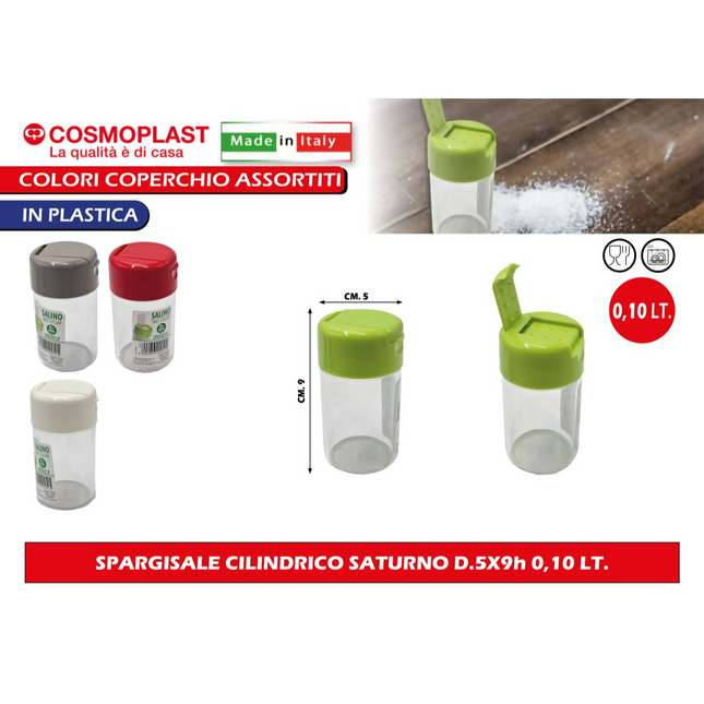 Spargisale cilindrico in plastica Cosmoplast Saturno | 0,10 Lt, Made in Italy Cosmoplast
