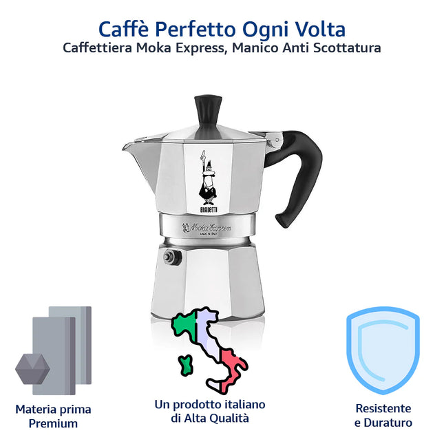 Bialetti Moka Express - Caffettiera Originale In Alluminio, Made In Italy Dal 1933 | Espresso Tradizionale | Da 1/2 Tazza A 12 Tazze