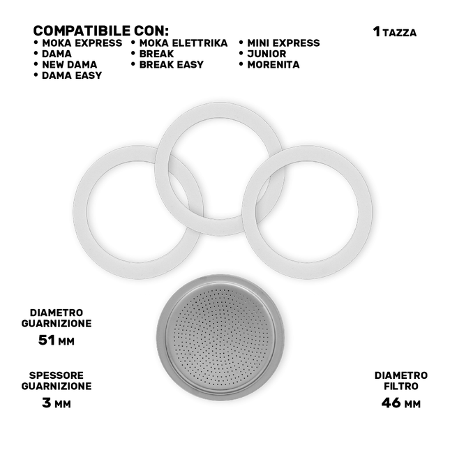 Bialetti Guarnizione E Filtro Ricambi: Kit Per Caffettiera Moka 1 Bialetti