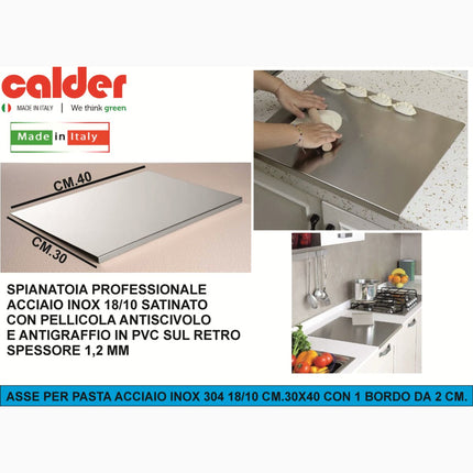 ASSE PER PASTA ACCIAIO INOX 304 18/10 CM.30X40 CON 1 BORDO DA 2 CM. Calder