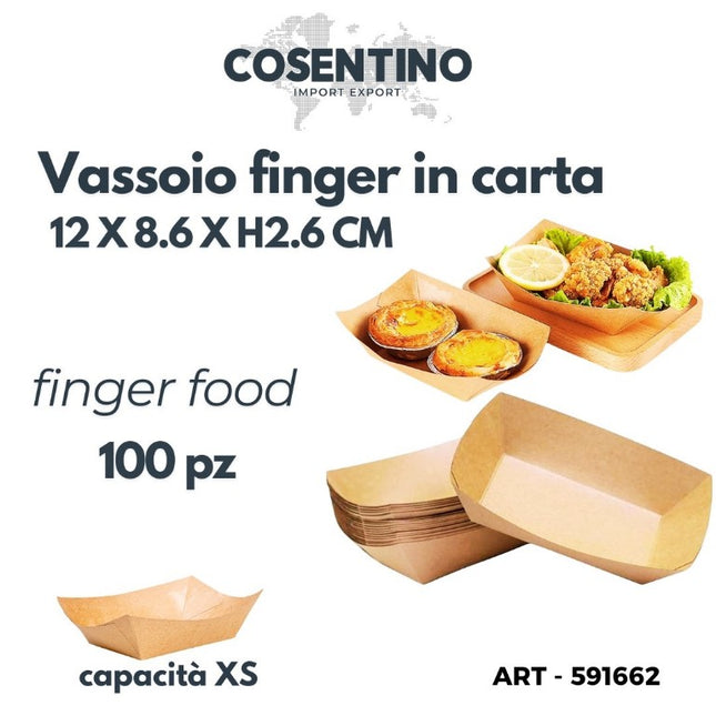 Vassoi finger food in carta monouso capacità XS set 100 pz 12x8,6x2,6h cm Cosentino
