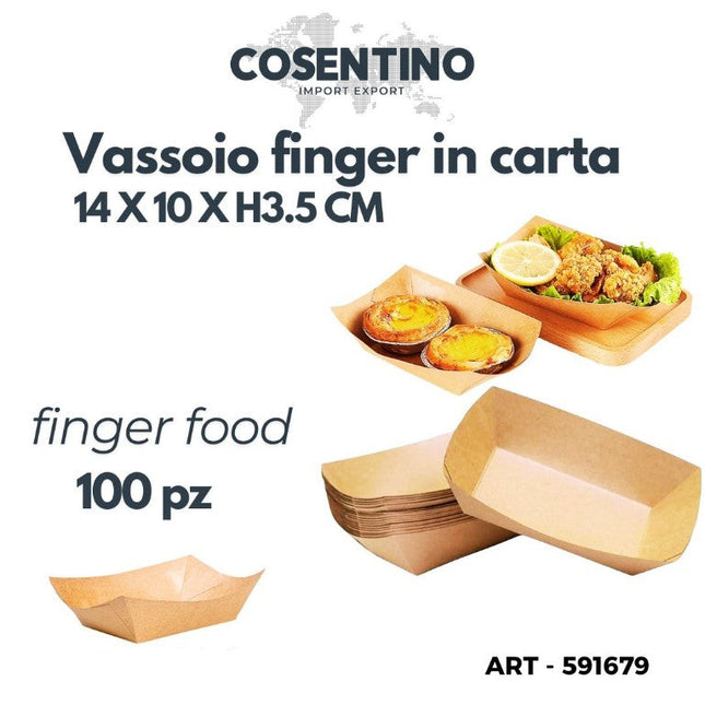 Vassoi finger food in carta monouso capacità XS set 100 pz 14x10x3,5 cm Cosentino