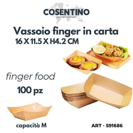 Vassoi finger food in carta capacità M 16x11,5x4,2 cm monouso set 100 pz per feste e catering Cosentino