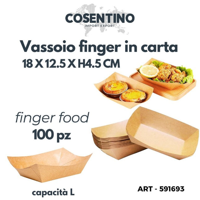 Vassoi finger food in carta L set 100 pz 18x12,5x4,5 cm monouso per feste e catering Cosentino