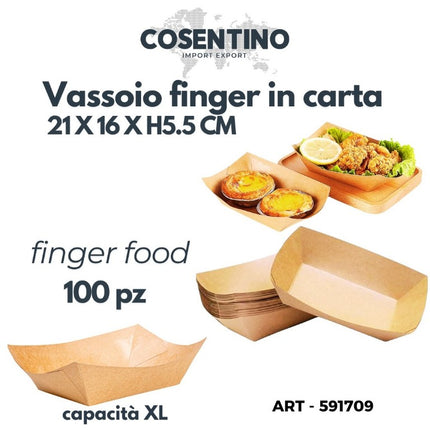 Vassoi finger food in carta XL 21x16x5,5 cm monouso per feste e catering set 100 pz Cosentino