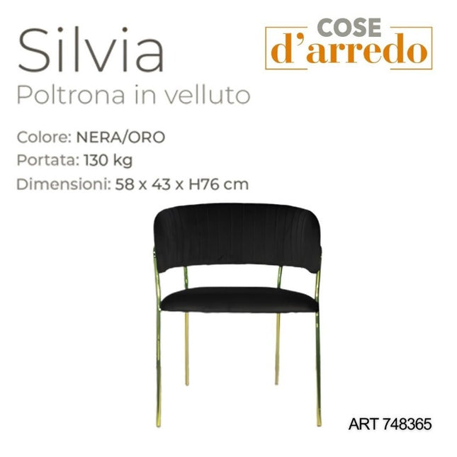 POLTRONA NERA SILVIA CON PIEDI ORO CM.58X43X76h Cosentino
