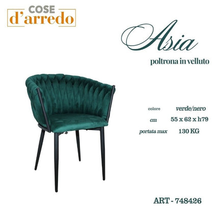 POLTRONA IN VELLUTO ASIA VERDE CON PIEDI NERI CM.55X62X79h Cosentino
