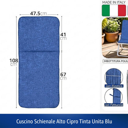Cuscino Schienale Alto Cipro | Poliestere/Cotone, Seduta 47.5x41 cm, Schienale 67cm, Made in Italy | Colori Blu e Beige Blu Gemitex
