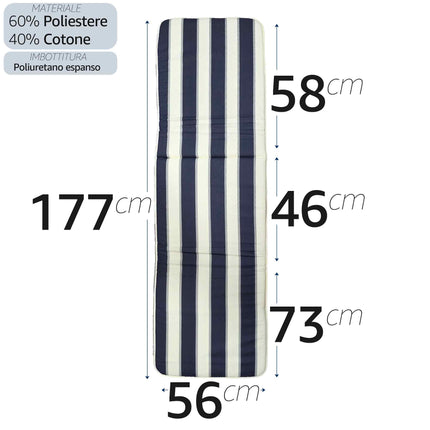 Cuscino Per Lettino Tenerife Da Esterno A Righe Bianco/Blu 56X177Cm