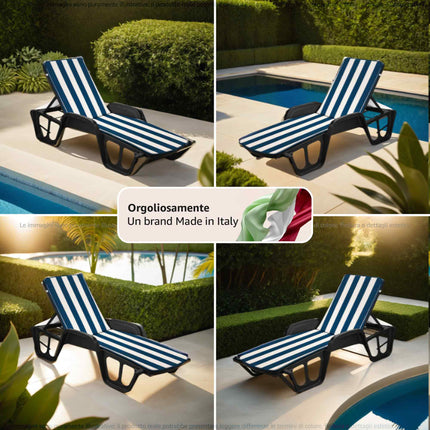 Cuscino Per Lettino Tenerife Da Esterno A Righe Bianco/Blu 56X177Cm