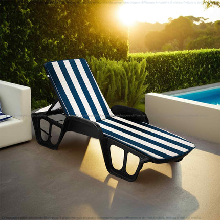 Cuscino Per Lettino Tenerife Da Esterno A Righe Bianco/Blu 56X177Cm