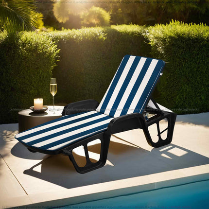 Cuscino Per Lettino Tenerife Da Esterno A Righe Bianco/Blu 56X177Cm