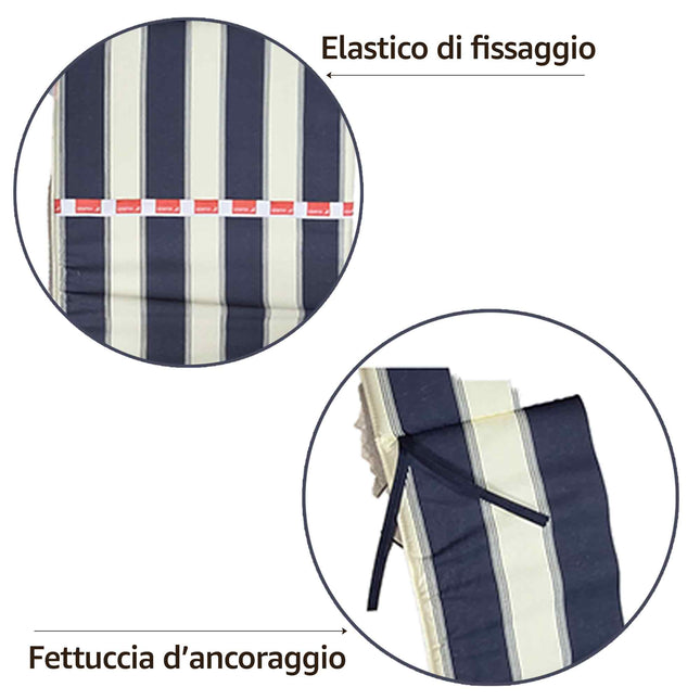 Cuscino Per Lettino Tenerife Da Esterno A Righe Bianco/Blu 56X177Cm