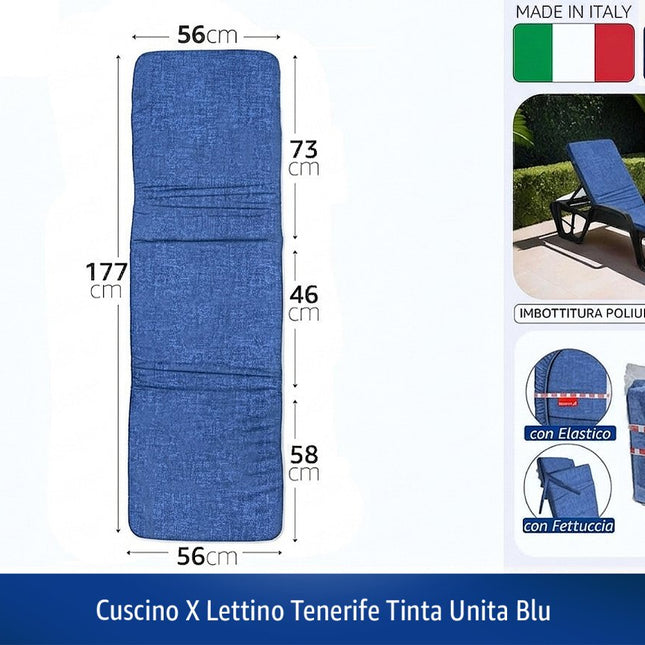 Gemitex Cuscino per Lettino Tenerife 177x56 cm con Elastico e Fettuccia | Colori Beige e Blu Blu Gemitex