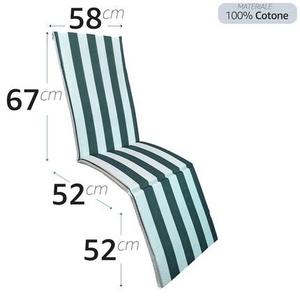 Sicignano Cuscino Per Lettino Da Esterno A Righe Bianco/Verde 58X171Cm