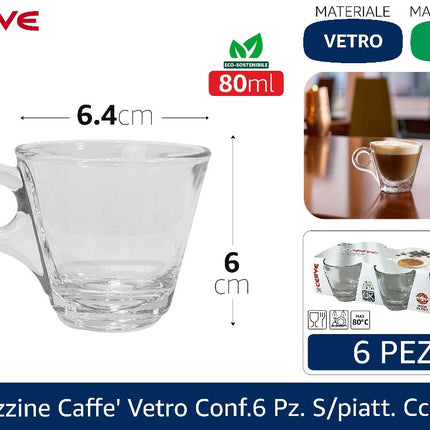 Cerve TAZZINE CAFFE' VETRO CONF.6 PZ. S/PIATT. CC.80 Cerve