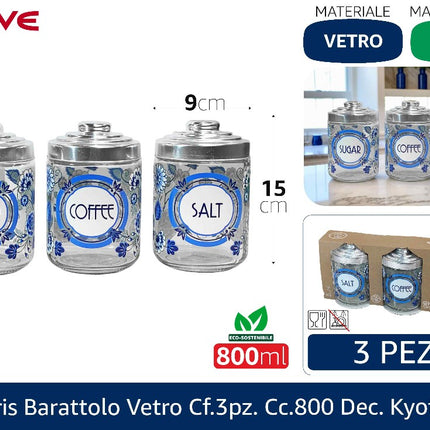Cerve TRIS BARATTOLO VETRO CF.3PZ. CC.800 DEC.KYOTO Cerve