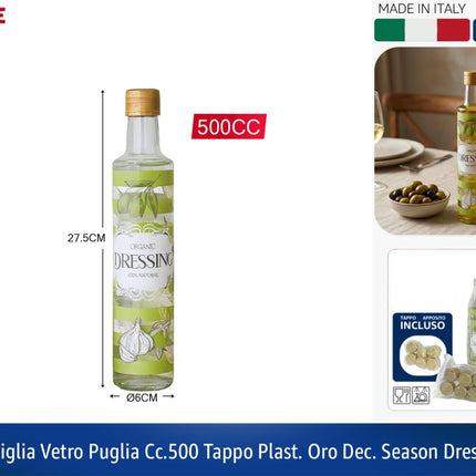 Bottiglia Vetro Puglia Cc.500 Tappo Plast. Oro Dec.season Dressing Cerve