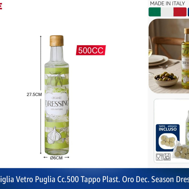 Bottiglia Vetro Puglia Cc.500 Tappo Plast. Oro Dec.season Dressing Cerve