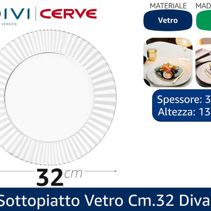 Cerve Sottopiatto Vetro Cm.32 Design Elegante per Tavola Raffinata e Moderna Diva Cerve