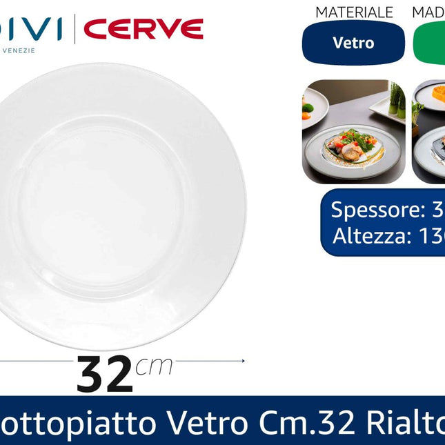 Cerve Sottopiatto Vetro Cm.32 Design Elegante per Tavola Raffinata e Moderna Rialto Cerve