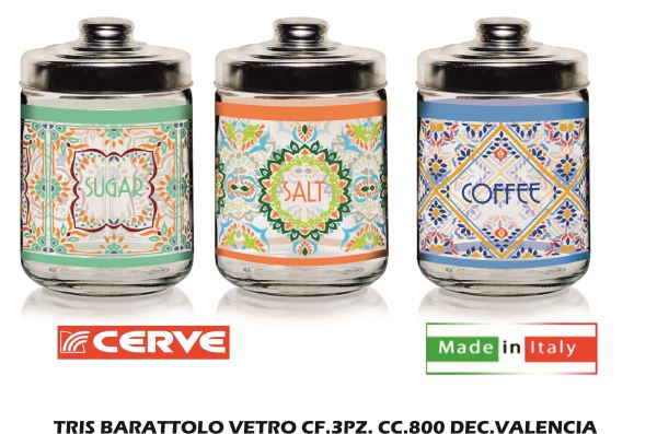 Tris Barattolo Vetro Cf.3Pz. Cc.800 Dec.Valencia-8001691380497