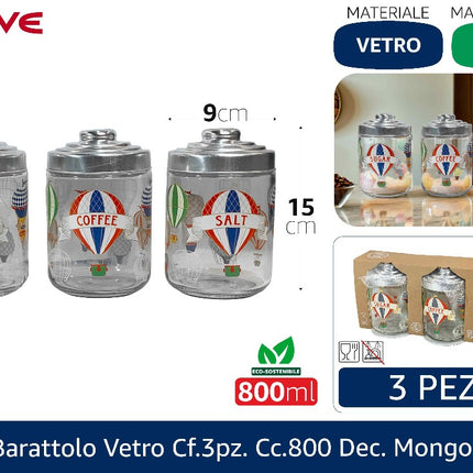 Cerve TRIS BARATTOLO VETRO CF.3PZ. CC.800 DEC.MONGOLFIERE Cerve