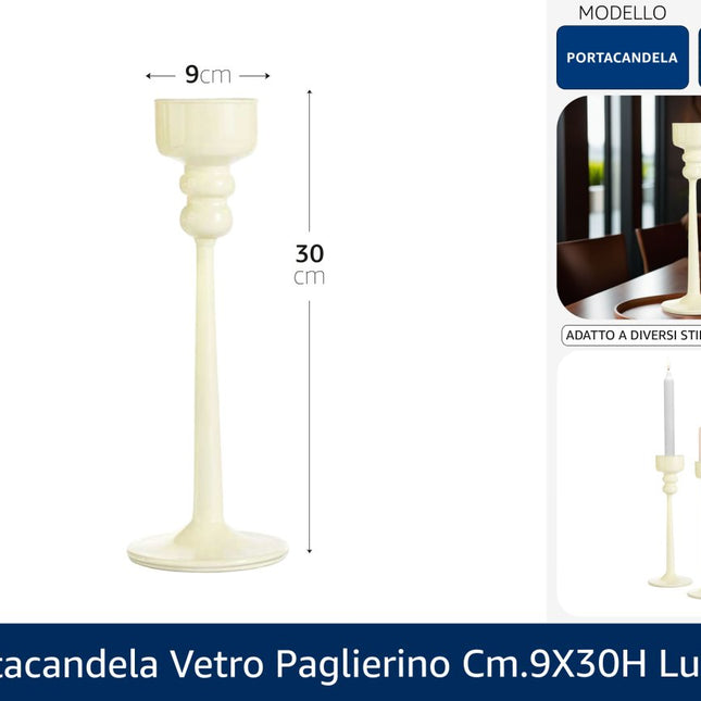 Portacandela in Vetro Paglierino Lucido 9x30 cm | Portacandele Elegante da Tavolo Due Esse
