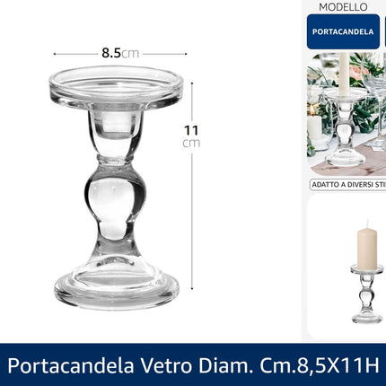 PORTACANDELA VETRO DIAM. CM.8,5X11h Due Esse