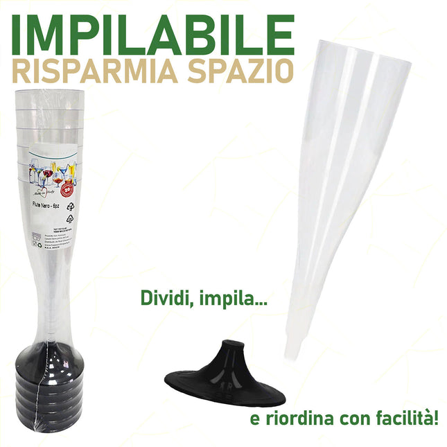 Calici Flute Plastica Trasparente Piedini Colorati 10Cl Feste Party Champagne