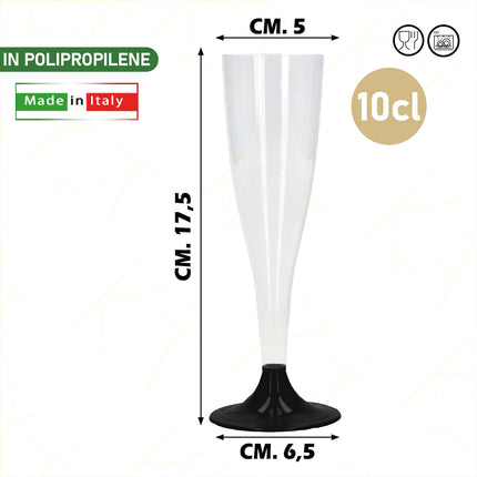 Calici Flute Plastica Trasparente Piedini Colorati 10Cl Feste Party Champagne