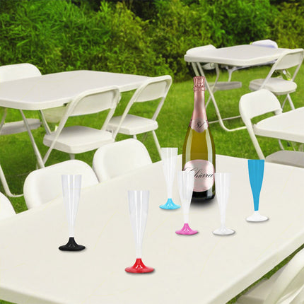 Calici Flute Plastica Trasparente Piedini Colorati 10Cl Feste Party Champagne