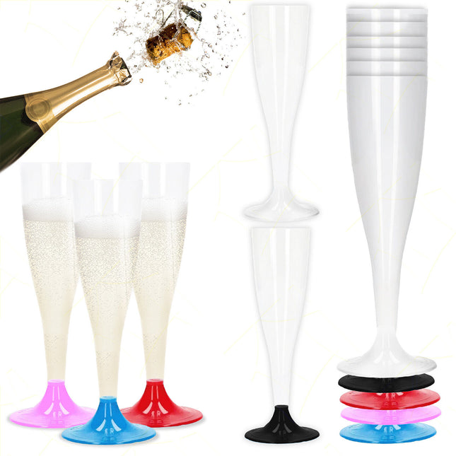 Calici Flute Plastica Trasparente Piedini Colorati 10Cl Feste Party Champagne
